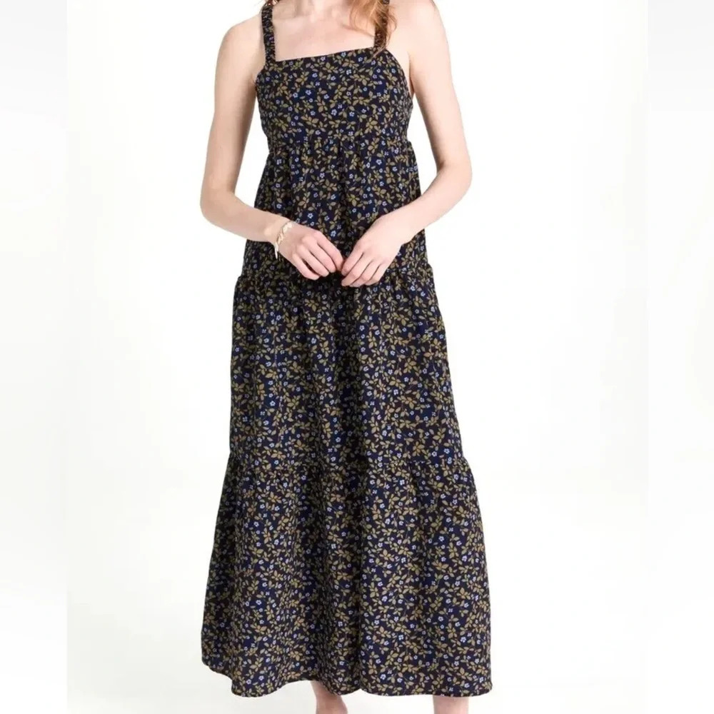 Moon River Maxi Dress with Blue and Olive Floral Print